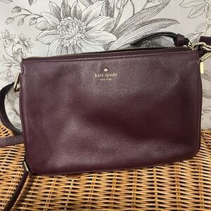 Kate Spade New York Burgundy Maroon Plum Purple Pebble Leather Crossbody Handbag